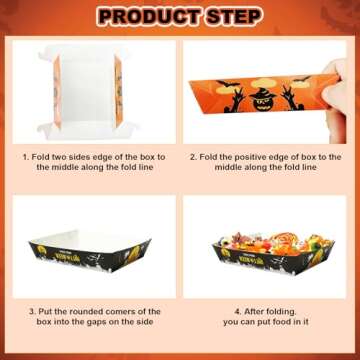 SRGARH 30pcs Halloween Candy Bowl, Halloween Plates Disposable, Halloween Paper Plates Disposable For Movie Night Popcorn Taco Food Container Hot Dog Snack Bowl Birthday Party Supplies