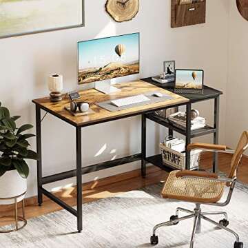 CubiCubi Computer Home Office Desk, 63 Inch Small Desk Study Writing Table with Storage Shelves, Mod...