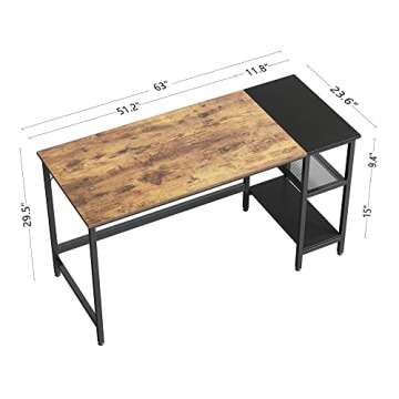 CubiCubi Computer Home Office Desk, 63 Inch Small Desk Study Writing Table with Storage Shelves, Modern Simple PC Desk with Splice Board, Brown Black Finish