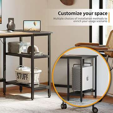 CubiCubi Computer Home Office Desk, 63 Inch Small Desk Study Writing Table with Storage Shelves, Modern Simple PC Desk with Splice Board, Brown Black Finish