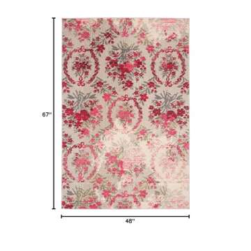 SAFAVIEH Monaco Collection Accent Rug - 4' x 5'7", Ivory & Pink, Floral Design, Non-Shedding & Easy ...