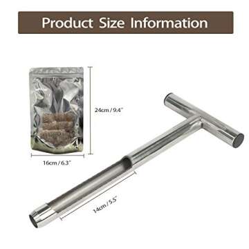 HiHydro 12 Inch Stainless Steel Soil Probe with 2 Sample Bags, T-Handle Soil Test Kit for Plant Care, Garden, Lawn, Farm