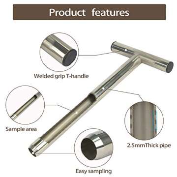HiHydro 12 Inch Stainless Steel Soil Probe with 2 Sample Bags, T-Handle Soil Test Kit for Plant Care, Garden, Lawn, Farm