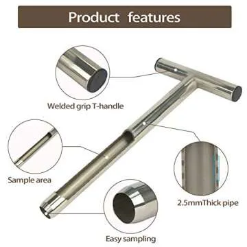 HiHydro 12 Inch Stainless Steel Soil Probe with 2 Sample Bags, T-Handle Soil Test Kit for Plant Care, Garden, Lawn, Farm