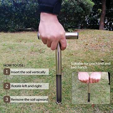 HiHydro 12 Inch Stainless Steel Soil Probe with 2 Sample Bags, T-Handle Soil Test Kit for Plant Care, Garden, Lawn, Farm