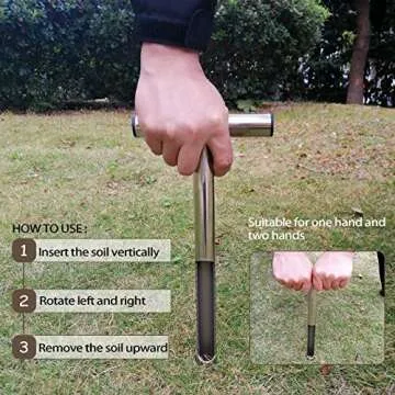 HiHydro 12 Inch Stainless Steel Soil Probe with 2 Sample Bags, T-Handle Soil Test Kit for Plant Care, Garden, Lawn, Farm