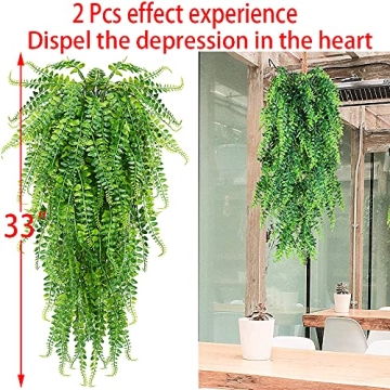 CLONG Artificial Hanging Ferns - UV Resistant Green Decor