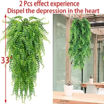 CLONG Artificial Hanging Ferns - UV Resistant Green Decor