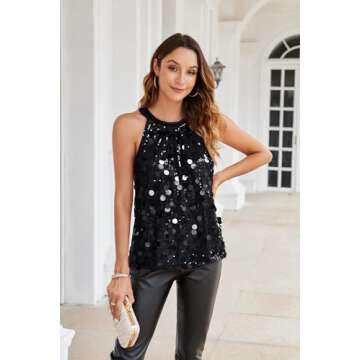 Stylish Sequin Halter Tank Top for Women - Sparkly Disco Top
