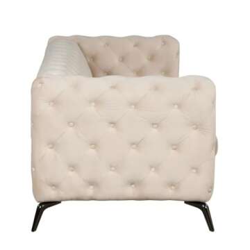 FANCUF 85.5" Velvet Upholstered Sofa with Sturdy Metal Legs, Sofa Couch with Button Tufted Back, 3 Seater Couch Beige