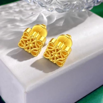 Retro French Gold Earrings for Women 14K Plated Studs