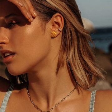 Retro French Gold Earrings for Women 14K Plated Studs