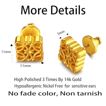 Retro French Gold Earrings for Women 14K Plated Studs