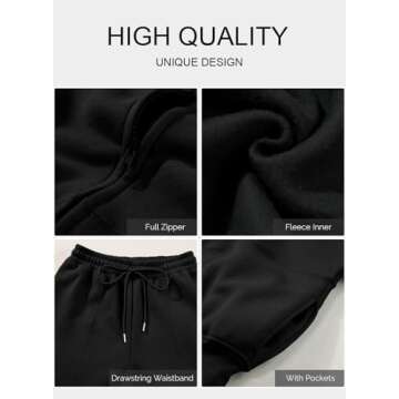 Aleumdr Women's 2 Piece Outfits Sweatsuit Fleece Zip Up Long Sleeve Sweatshirt with Wide Leg Sweatpants Lounge Set Black Large