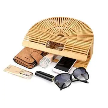 Hossejoy Bamboo Handbag Handmade Bamboo Bag Summer Bench Tote Bag For Women, Natural Bamboo, 11.35" X 9.7"X2.95''