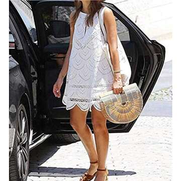 Hossejoy Bamboo Handbag Handmade Bamboo Bag Summer Bench Tote Bag For Women, Natural Bamboo, 11.35" X 9.7"X2.95''