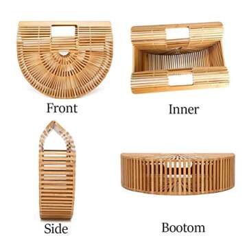 Hossejoy Bamboo Handbag Handmade Bamboo Bag Summer Bench Tote Bag For Women, Natural Bamboo, 11.35" X 9.7"X2.95''