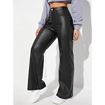 MakeMeChic High Waist Straight Leg Faux Leather Pants