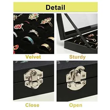 GISK 100 Slots Ring Box Storage Organizer Jewelry Ring Display Case with Transparent Lid Ring Holder Case Jewelry Box Organizer Ring Earring Holder Jewelry Tray Organizer…