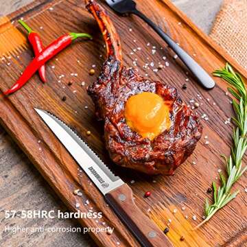 STEINBRÜCKE Steak Knife Set 8 Piece, German Stainless Steel Serrated Steak knives with Full Tang 5C...