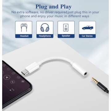 USB C to 3.5mm Audio Adapter - Headphone Jack Adapter for iPhone 16/16 Pro/15/15 Pro/Pro Max/Plus, T...