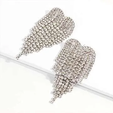 Jeni-Sely Sparkling Heart Shape Crystal Tassel Earrings