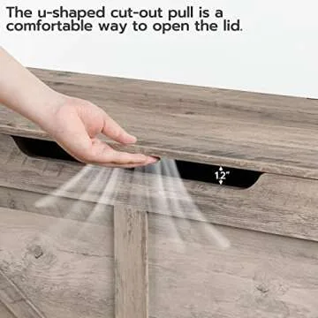 HOOBRO Storage Bench, 29.5” Retro Wooden Storage Chest with U-Shaped Cut-Out Pull, Safety Hinge, Supports 220 lb and Easy Assembly for Toy Box Organizer (Greige) BG77CW01