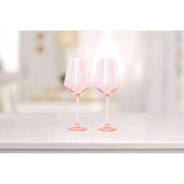 Colored Wine Glasses, Pink, Set of 2, Stemware 2 Count (Pack of 1)