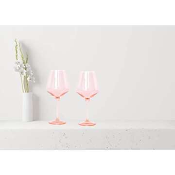 Colored Wine Glasses, Pink, Set of 2, Stemware 2 Count (Pack of 1)