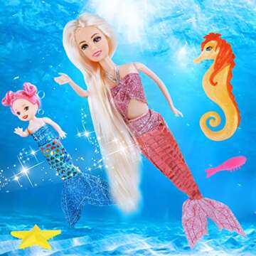 BETTINA Princess Doll with Seahorse Play Gift Set | Mermaid Toys with Accessories and Doll Clothes f...