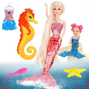 BETTINA Princess Doll with Seahorse Play Gift Set | Mermaid Toys with Accessories and Doll Clothes for Girls (Pink)