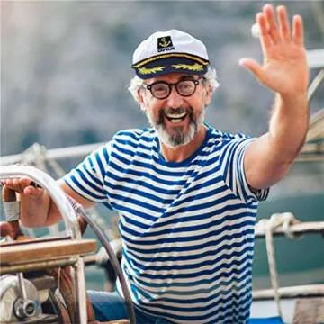 2 Pieces Navy Marine Admiral Style Hat - Adjustable Ship Sailor Cap Yacht Boat Captain Hat Funny Party Hats for Adult Costume Accessory