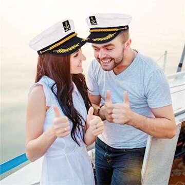2 Pieces Navy Marine Admiral Style Hat - Adjustable Ship Sailor Cap Yacht Boat Captain Hat Funny Party Hats for Adult Costume Accessory
