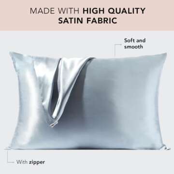 Kitsch Satin Pillowcase with Zipper for Hair & Skin, Softer Than Silk Pillow Cases Queen, Wrinkle-Free, Smooth and Cooling Satin Pillow Covers, King Size 19"x36", Haze Blue
