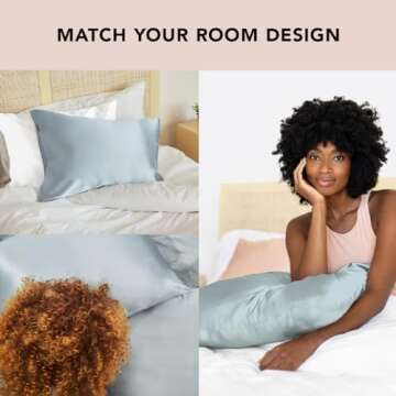 Kitsch Satin Pillowcase with Zipper for Hair & Skin, Softer Than Silk Pillow Cases Queen, Wrinkle-Free, Smooth and Cooling Satin Pillow Covers, King Size 19"x36", Haze Blue