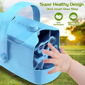 Bubble Machine Durable Automatic Bubble Blower, 18000+ Big Bubbles Per Minute Bubbles for Kids Toddlers Bubble Maker Operated by Plugin or Batteries Bubble Toys for Indoor Outdoor Birthday Party（Blue）