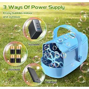 Bubble Machine Durable Automatic Bubble Blower, 18000+ Big Bubbles Per Minute Bubbles for Kids Toddlers Bubble Maker Operated by Plugin or Batteries Bubble Toys for Indoor Outdoor Birthday Party（Blue）