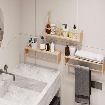 Fixwal Nursery Shelves, 16.5 Inch Floating Bookshelves for Wall Set of 3, Baby Nursery Decor, Solid Wood Wall Mounted Shelves for Books (Natural Wood)