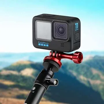 HSU Tripod Mount Adapter for GoPro, Aluminum GoPro Tripod Adapter with Thumbscrew for GoPro Hero 13, 12, 11, 10, 9, 8, 7, 6, Max AKASO Campark DJI Osmo Action Cameras Insta360 Ace Pro and More (Red)