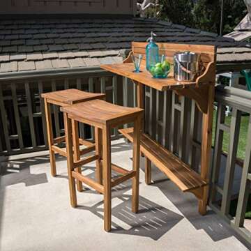 Christopher Knight Home Caribbean Outdoor Acacia Wood Balcony Bar Set, 3-Pcs Set, Natural Stained Li...