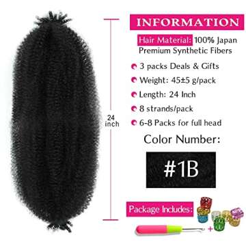 Afro Twist Hair 24 Inch 3 Packs, Springy Afro Twist Hair Pre Fluffed Spring Twist Hair Pre Stretched...