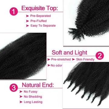 Afro Twist Hair 24 Inch 3 Packs, Springy Afro Twist Hair Pre Fluffed Spring Twist Hair Pre Stretched Wrapping Hair for Soft Locs Hair Extensions (24 Inch (Pack of 3), 1B#)