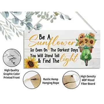 Sunflower Themed Wood Decor Sign, Be Like a Sunflower-Bright, Happy & Positive, Hanging Printed Wooden Plaque Decor, Motivational Gift for Home Office School Decor, Office Wall Décor 12x6 inch