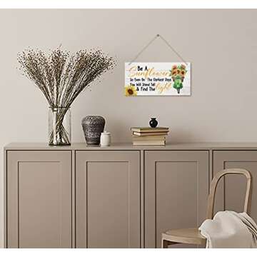 Sunflower Themed Wood Decor Sign, Be Like a Sunflower-Bright, Happy & Positive, Hanging Printed Wooden Plaque Decor, Motivational Gift for Home Office School Decor, Office Wall Décor 12x6 inch