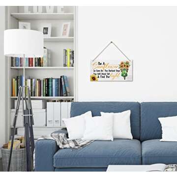 Sunflower Themed Wood Decor Sign, Be Like a Sunflower-Bright, Happy & Positive, Hanging Printed Wooden Plaque Decor, Motivational Gift for Home Office School Decor, Office Wall Décor 12x6 inch