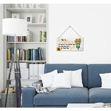 Sunflower Themed Wood Decor Sign, Be Like a Sunflower-Bright, Happy & Positive, Hanging Printed Wooden Plaque Decor, Motivational Gift for Home Office School Decor, Office Wall Décor 12x6 inch