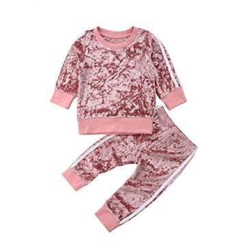 GOOCHEER 2 Pcs Fashion Toddler Kids Baby Girls Velvet Clothes Outfit Pant Set Fall Winter (3-4 Years, Pink)