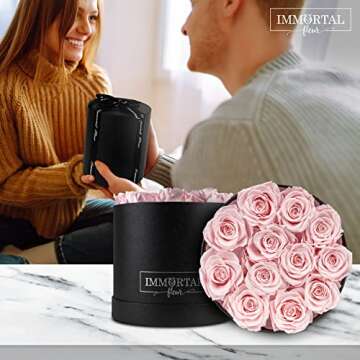 Immortal Fleur Preserved Roses In A Box, Preserved Flowers, Forever Roses Box, Mom Birthday Gifts, Flowers for Delivery Prime Birthday, Valentines Day Flowers for Wife, Pink 12