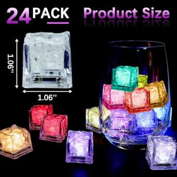 Ycxvacop 24 Pcs Light Up Ice Cubes for Drinks,Waterproof LED Ice Cubes,Liquid Sensor Glowing Ice Cub...