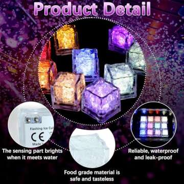 Ycxvacop 24 Pcs Light Up Ice Cubes for Drinks,Waterproof LED Ice Cubes,Liquid Sensor Glowing Ice Cubes,Reusable Flashing Glow Ice Cubes,Color Changing Ice Cubes for Party,Bar,Wedding Decor,Multi Color